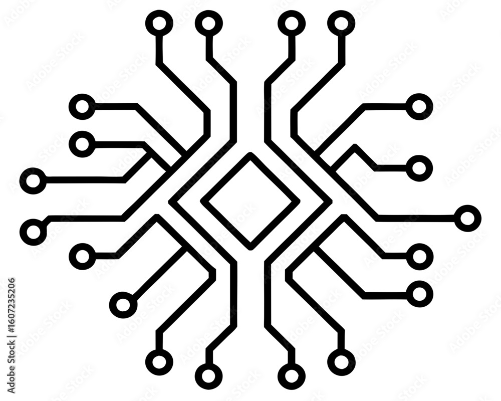 Poster symmetrical circuit board design with central diamond shape and radial connections