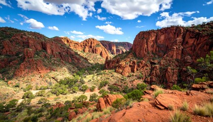 Obraz premium Red rock canyon vista under a partly cloudy sky