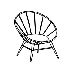 Vector Outline Clip Art of Papasan Chair Isolated on White Background
