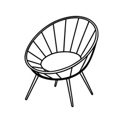 Vector Outline Clip Art of Papasan Chair Isolated on White Background
