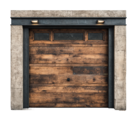 Wooden garage door with industrial design modern architecture urban detailed view isolated on transparent background