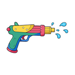 Colorful cartoon water gun shooting water droplets