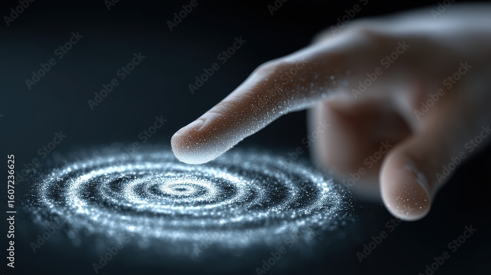 Aufkleber a finger interacts with a glowing digital spiral interface, symbolizing futuristic technology and vi
