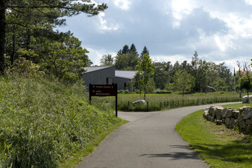Lake Minnewaska visitor center building in famous popular state park in the Shawangunk mountains of New York.