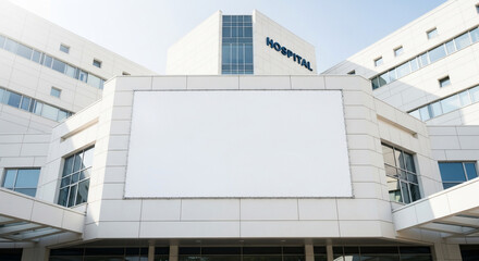 Modern Hospital Building Exterior with Blank Billboard for Text