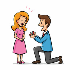 Proposal scene: man kneeling, offering ring to woman