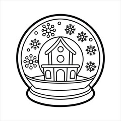 Winter snow globe with a charming house and snowflakes