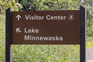 Lake Minnewaska visitor center building in famous popular state park in the Shawangunk mountains of New York.