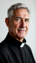Obraz premium Close-up portrait of Vatican priest in cassock on white background, serene and warm. 