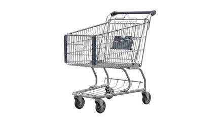 Empty metal shopping cart ready for customers isolated PNG with Transparent Background
