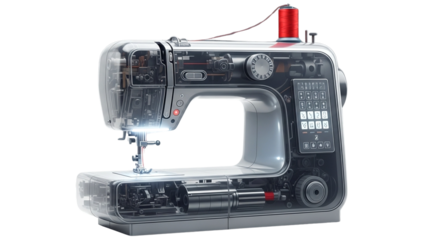Modern sewing machine with transparent design isolated PNG with Transparent Background