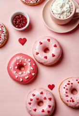Obraz premium donuts decorated with a heart in pink crepe