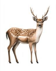 Realistic Illustration of a Male Deer Standing in a Neutral Pose on a White Background