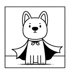 Dog with a flowing superhero cape silhouette on a white background canine