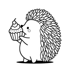 Hedgehog holding a cupcake silhouette with transparent background animal food