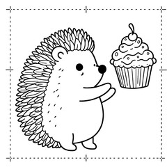 Hedgehog holding a cupcake silhouette with transparent background animal food 1