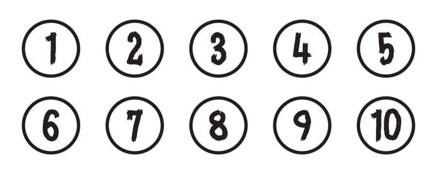 Bullet Points icon set in line style, Simple round numbers in flat style, Set of 1-10 numbers simple black symbol sign for apps, UI, and website, vector illustration.
