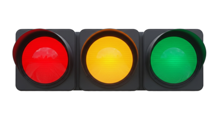 Traffic light with all three colors illuminated isolated PNG with Transparent Background