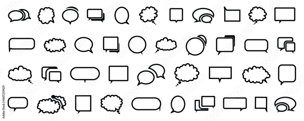 Poster set of speech bubble. black speech bubble collection. speech bubble comic. set of black blank empty 
