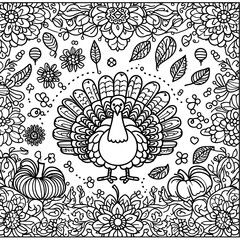 Festive Turkey Silhouette with Thanksgiving Pattern on Transparent Background bird fowl