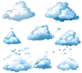 Cartoon clouds in various shapes and sizes