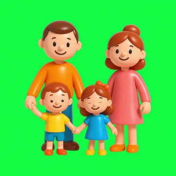 Happy cartoon family portrait animation isolated asset, transparent 4K video, alpha channel, ProRes 4444