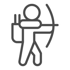 Athlete man with bow and backpack line icon, archery sport concept. Vector graphics. Archer, sportsman sign on white background, outline style icon for mobile or web design.