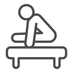 Athlete man in pose on the floor line icon, physical education concept. Vector graphics. Sportsman with bench, sport sign on white background, outline style icon for mobile or web design.