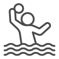 Man with ball in the water line icon, volleyball game concept. Vector graphics. Volleyball game player sign on white background, outline style icon for mobile or web design.