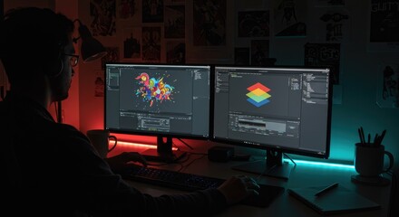 Fototapeta premium Person working on graphic design computer