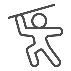Sportsman with pike line icon, throwing sports concept. Vector graphics. Athlete man prepare to throw pike, sport sign on white background, outline style icon for mobile or web design.
