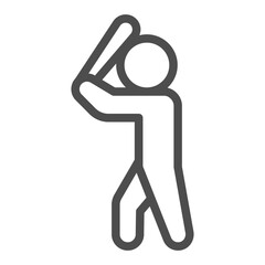 Athlete man with bat line icon, baseball sport concept. Vector graphics. Baseball game player, sportsman sign on white background, outline style icon for mobile or web design.