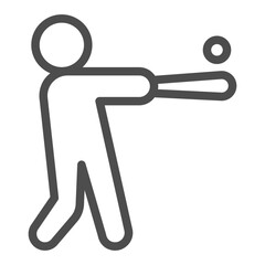 Athlete man with bat and ball line icon, baseball sport concept. Vector graphics. Baseball game player, sportsman sign on white background, outline style icon for mobile or web design.