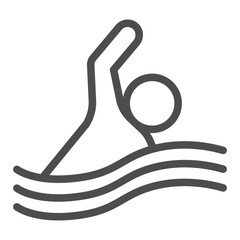 Swimmer man in water line icon, summer sports concept. Vector graphics. Sportsman in water with waves, swimming sign on white background, outline style icon for mobile or web design.