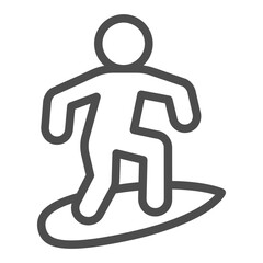 Athlete man on surfboard line icon, summer sports concept. Vector graphics. Surfer on board, sportsman sign on white background, outline style icon for mobile or web design.