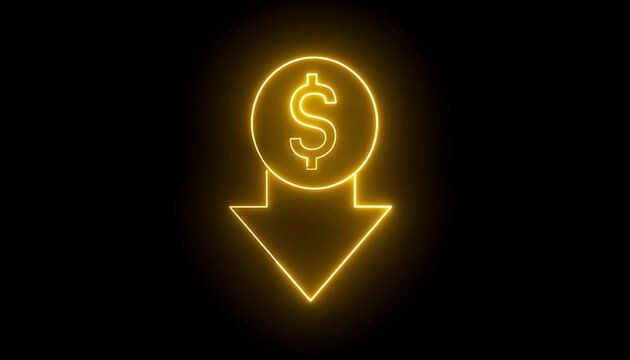 Neon yellow dollar coin with downward arrow