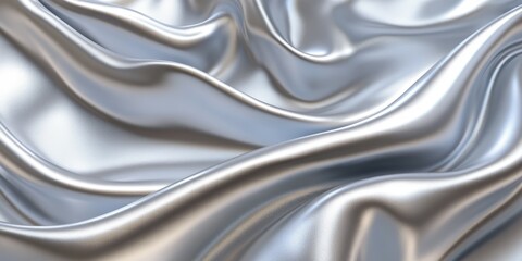 Close-up view of flowing, shimmering silver fabric