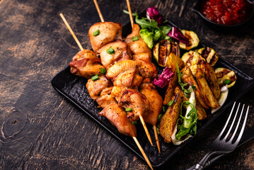 Chicken skewers kebab with vegetables