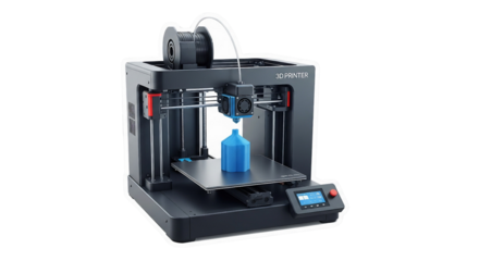 3D printer creating a blue object isolated PNG with Transparent Background