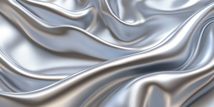Close-up view of flowing, shimmering silver fabric - Powered by Adobe