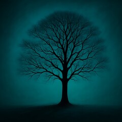 Solitary Tree Silhouette Against a Teal Evening Sky
