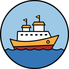 Obraz premium cartoon ship on ocean in a circle