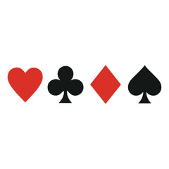 Four Classic Card Suits Heart Club Diamond and Spade in a Simple and Bold Design with White Background