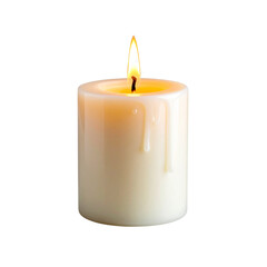 Burning candle with melting wax creates a warm glow on a transparent background, evoking feelings of romance and tranquility 