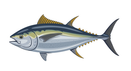Vibrant tuna illustration showcasing detailed scales, fins, and a streamlined design for culinary and marine life themes