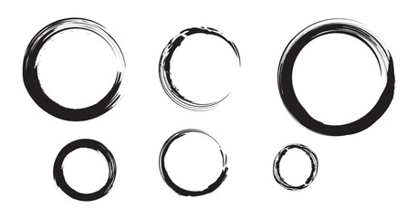 Grunge round shapes. Set different circle brush strokes, hand drawn paint brush circle logo frame – for stock. Vector illustration. Stock image. 