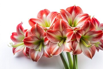 Striking Bouquet of Red and White Striped Amaryllis Flowers on White Background