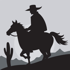 Obraz premium Cowboy Looking Back While Riding In Desert