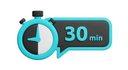3d rendering of a stopwatch timer indicating 30 minutes duration