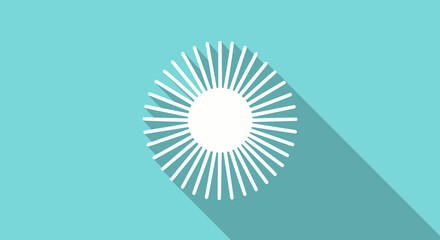 Abstract sun symbol design with a radiant glow and elongated shadows in a clean, minimalist style emphasizing simplicity